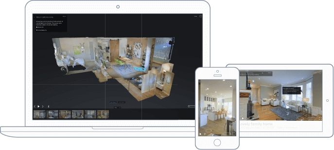 3D real estate tours on desktop, mobile, and tablet.