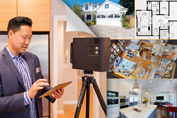 real estate photographer using Matterport 3D camera for property photos